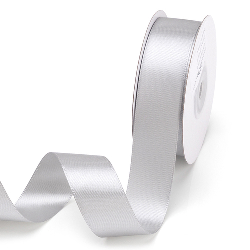 Double Faced Satin Ribbon 1 Inch x 25 Yards Double Sided Solid Polyester Ribbon, Light Sliver